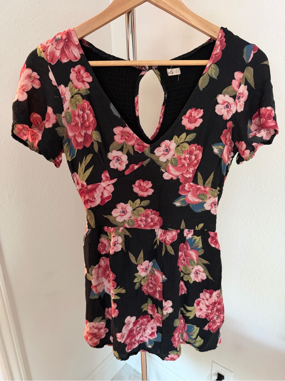 Hollister Black Romper with Pink Floral Print S